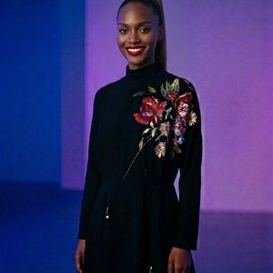 Free People Black Mini Dress with Multicolor Floral Print